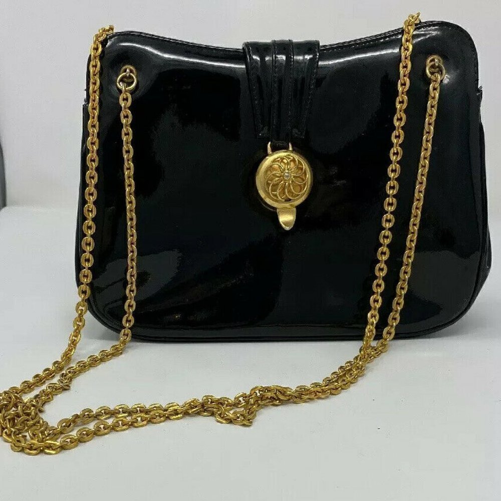 Bienen-Davis Black Patent Leather Shoulder Bag